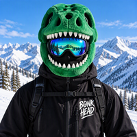 Green Bonk Head worn over a ski mask and goggles, front view